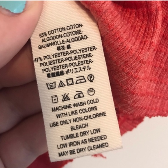 Free People | Red Orange Crop Tee Distressed XS - Picture 6 of 6